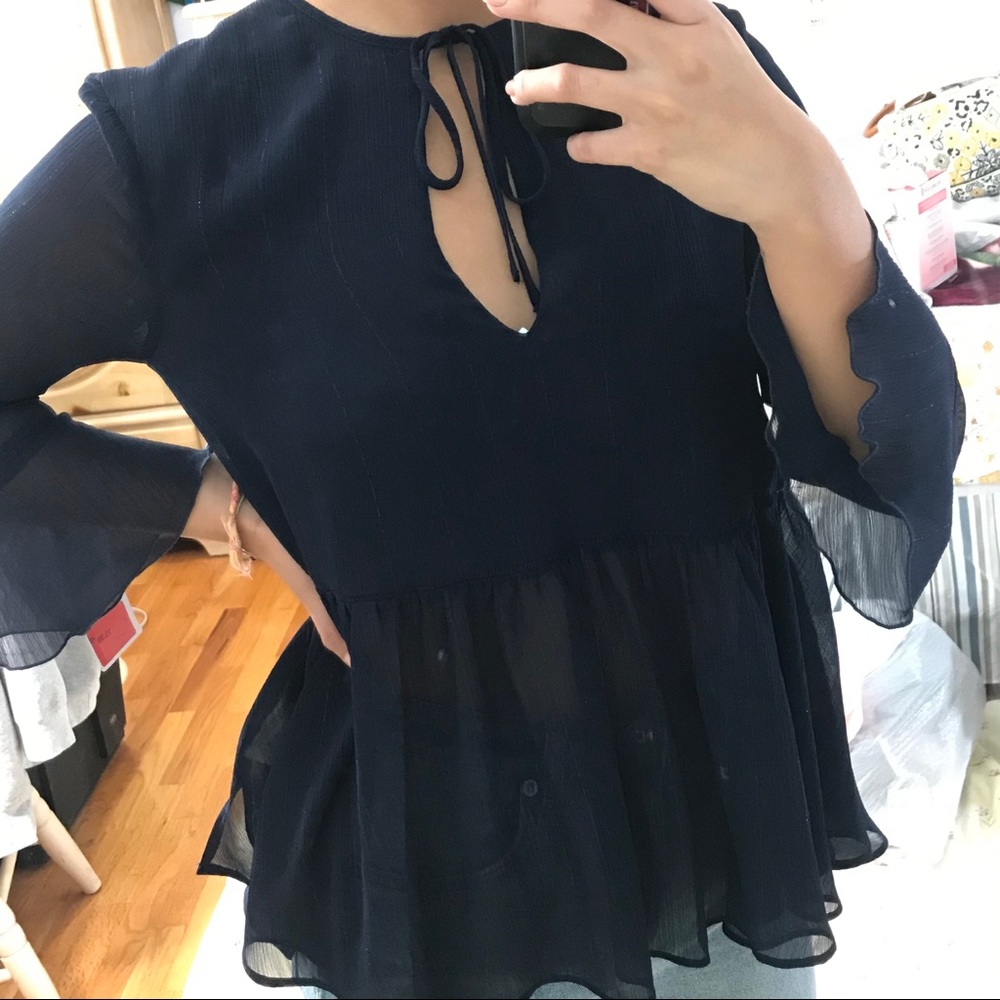 Navy Blue Flowy Shirt from Zara